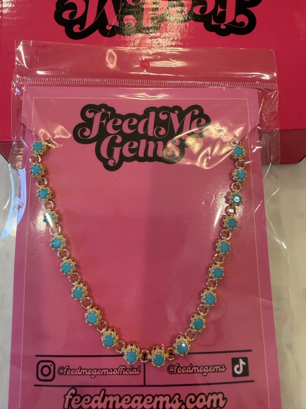 Feed Me Gems Baby Queen Turquoise Gold Tennis Necklace- limited edition - Picture 2 of 5